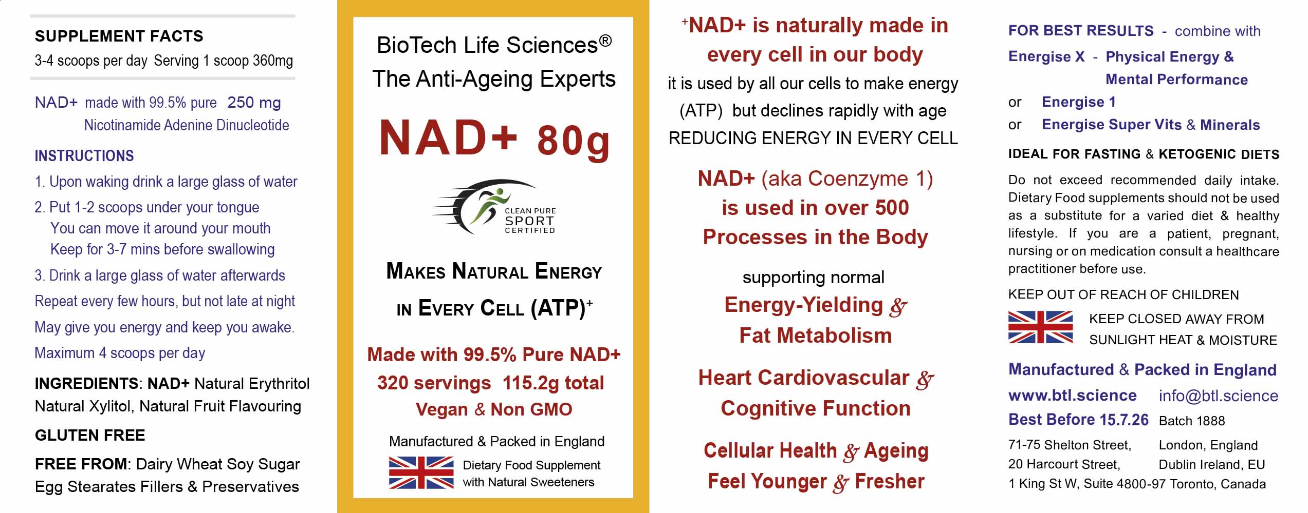 NAD+ 80 grams Anti-Ageing Ultra Pure >99.5% + Natural Citrus