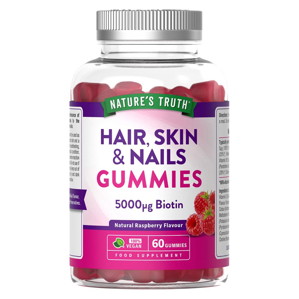 Hair Skin & Nails Biotin 5000ug Raspberry 60 Gummies